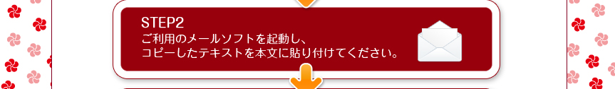 STEP2ご利用のメールソフトを起動し、コピーしたテキストを本文に貼り付けてください。