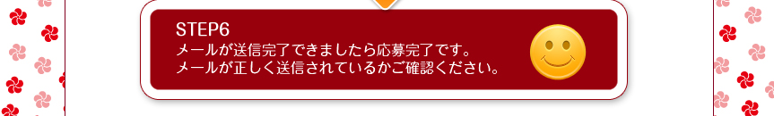 STEP6メールが送信完了できましたら応募完了です。メールが正しく送信されているかご確認ください。